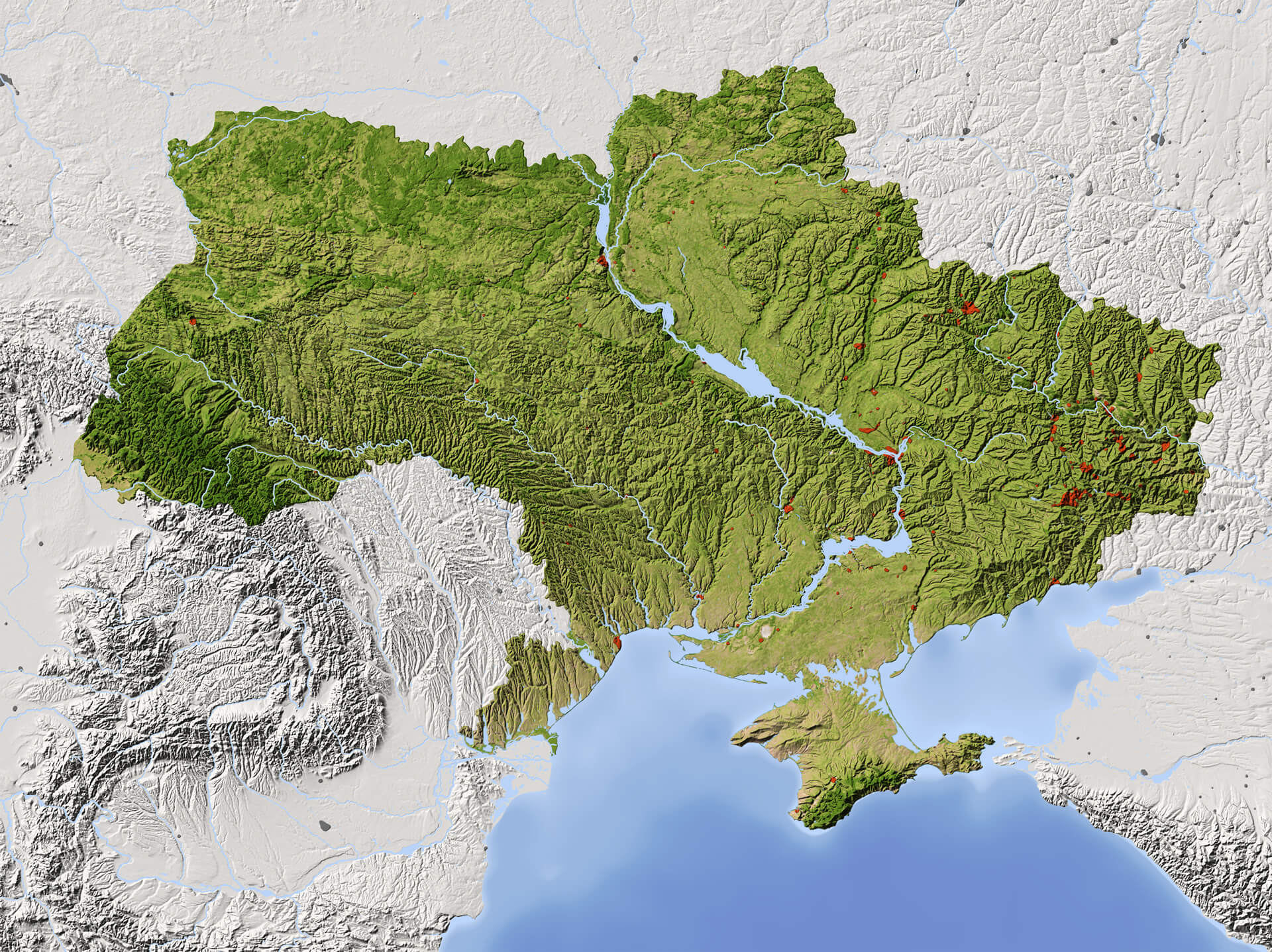 Ukrayna Gölgeli Kabartma Haritası